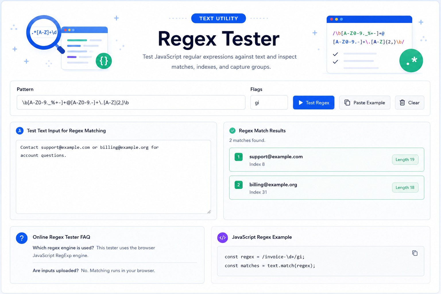 Regex Tester JavaScript Online