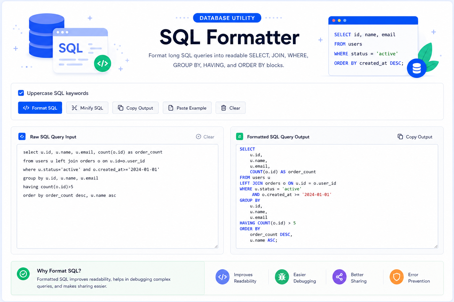 SQL Query Formatter Online